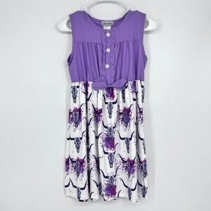 Sparkledots Dress Girls 10/12Y Purple Western Steer Skull Ruffle Bow Sleeveless